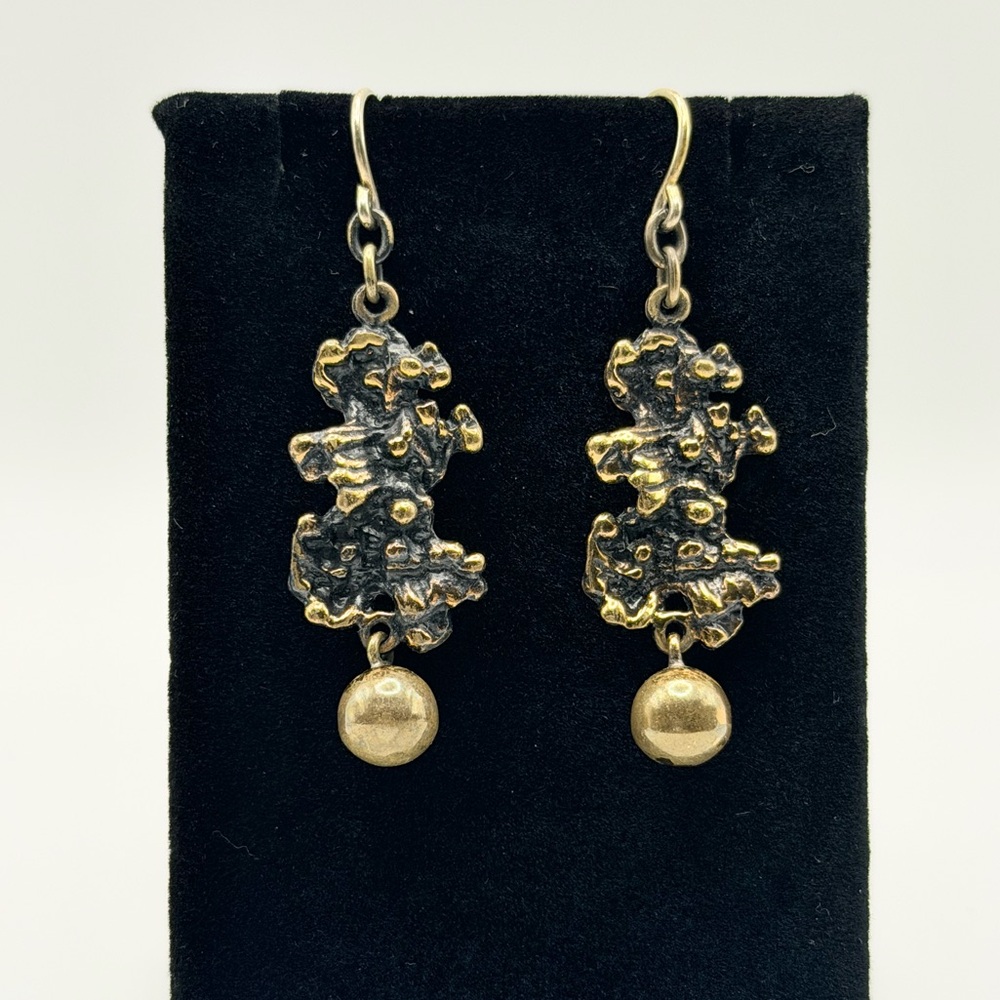 Vintage 60s 70s Pentti Sarpaneva Bronze Brutalist Earrings Finland 2” Signed